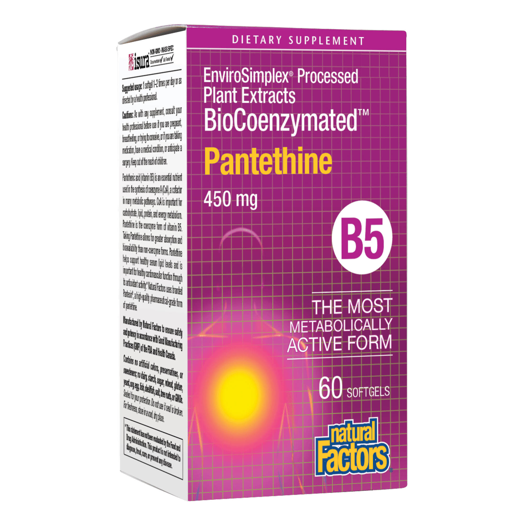 Natural Factors BioCoenzymated B5 Pantethine 450 mg 60 Softgels