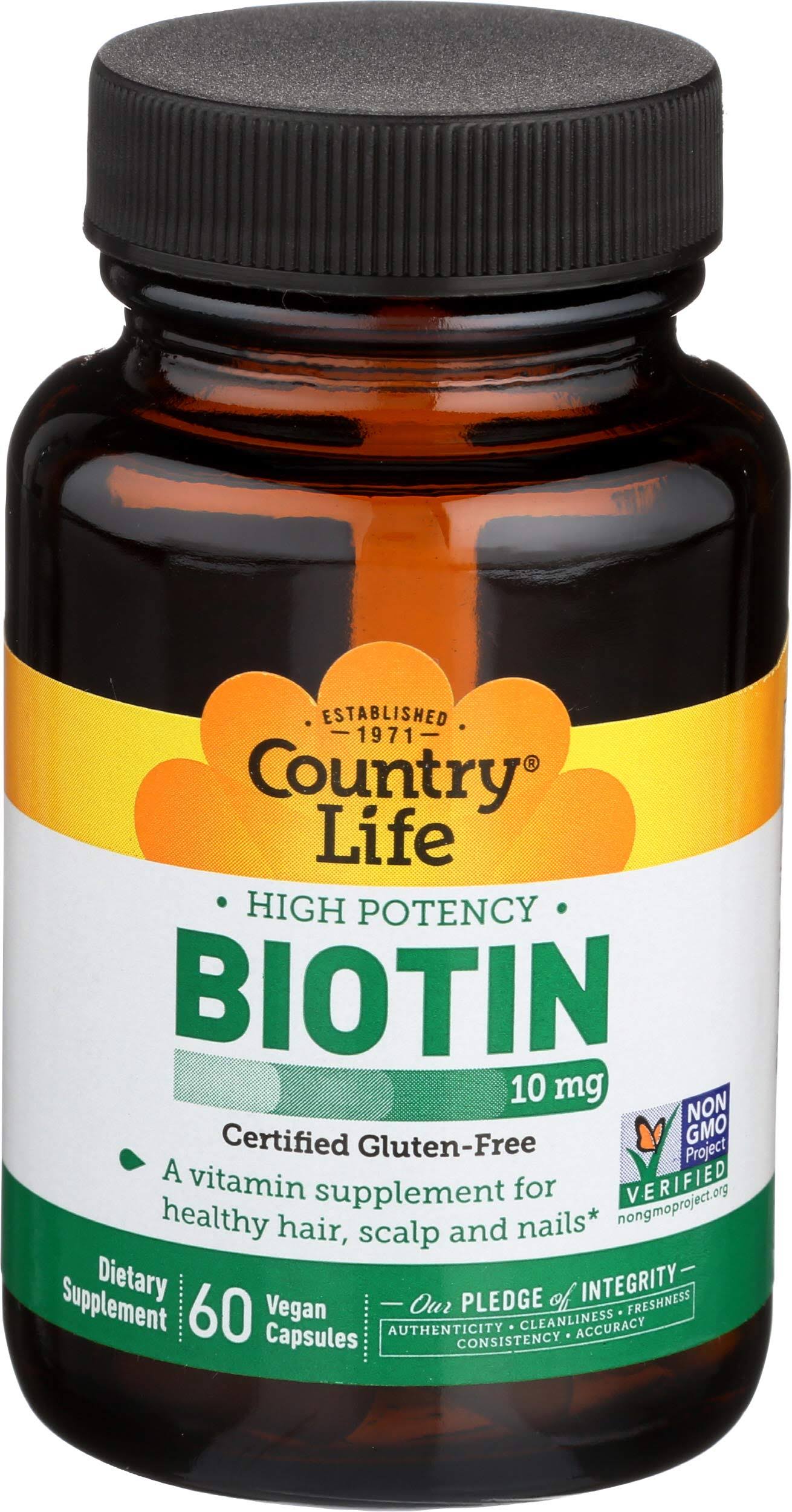 Country Life Biotin - 10mg, 60 Vegetarian Capsules