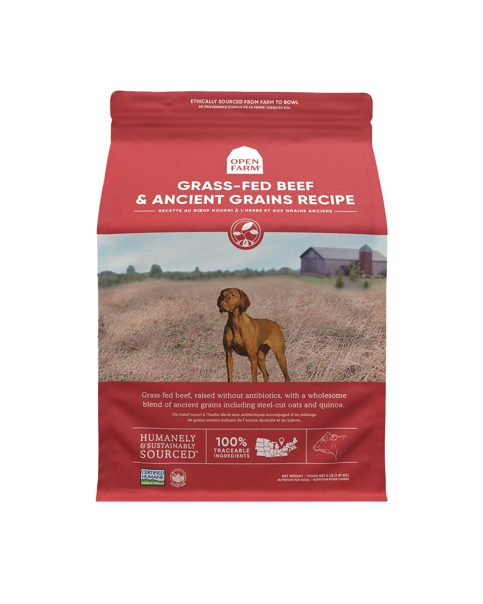 Open Farm Grass Fed Beef Ancient Grains Dry Dog Food 4 lbs