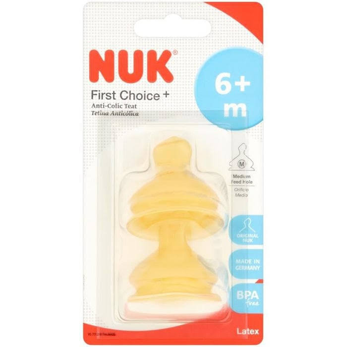 NUK First Choice Anti Colic Latex Teats - 2pk, Medium Hole