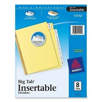 Avery Worksaver Big Tab Insertable Dividers - Buff Paper, 8 Clear Tabs, 1 Set