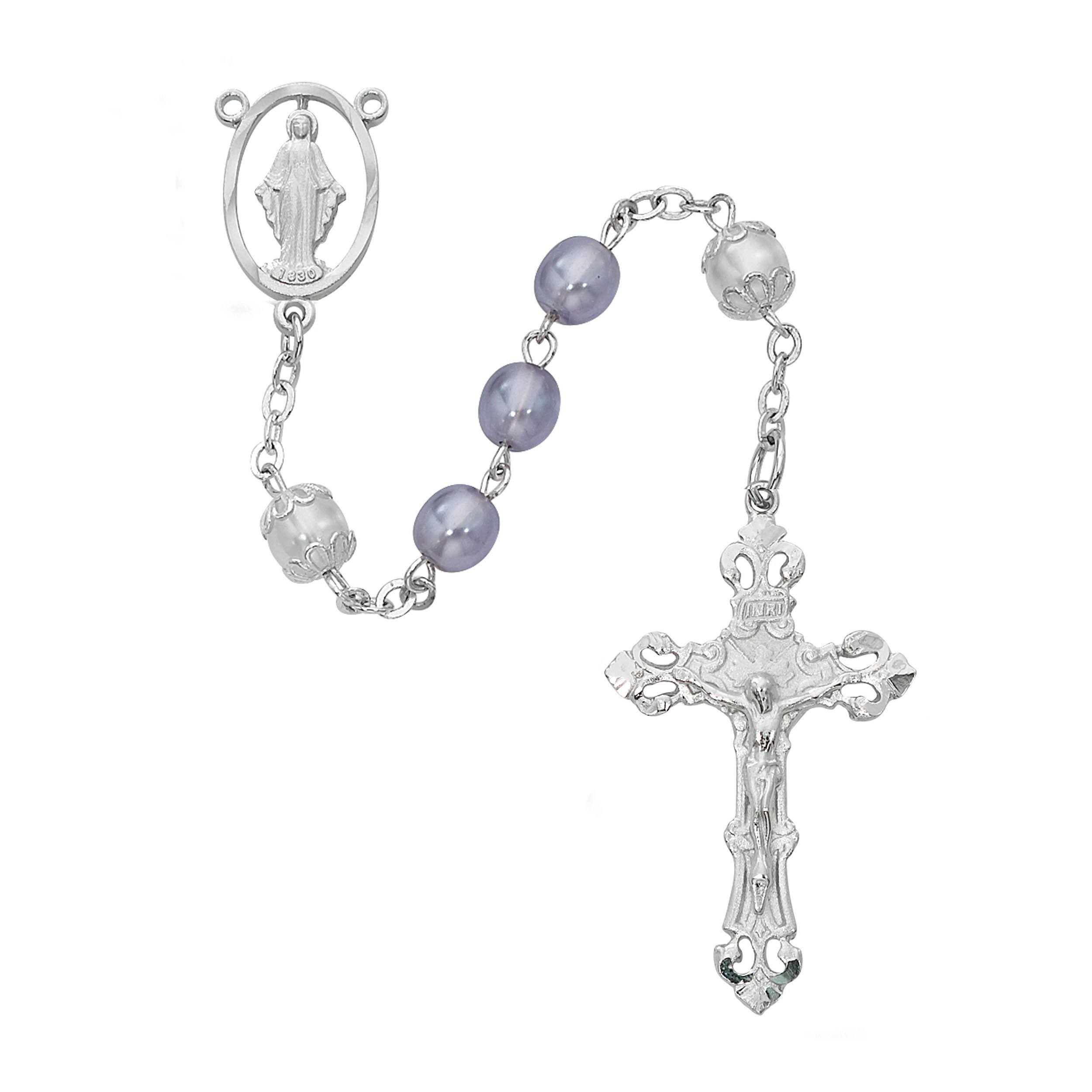 McVan R751F 7 mm Our Father Cross Rosary Set - Lavender & White