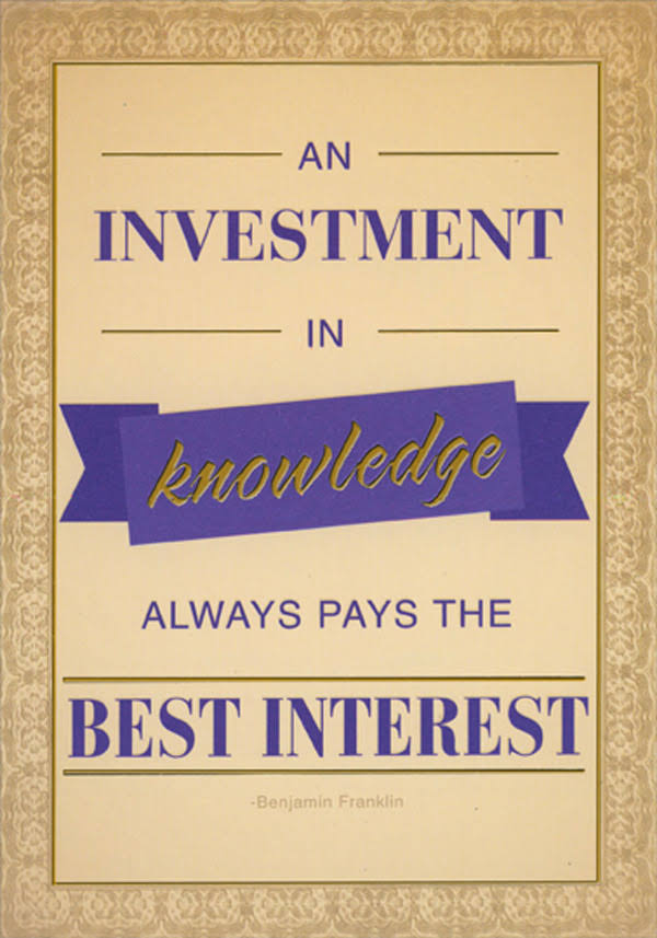 Designer Greetings An Investment in Knowledge : Benjamin Franklin Quote College Graduation Congratulations Card and Gift Card Holder, Size: 5.25 x 7.5