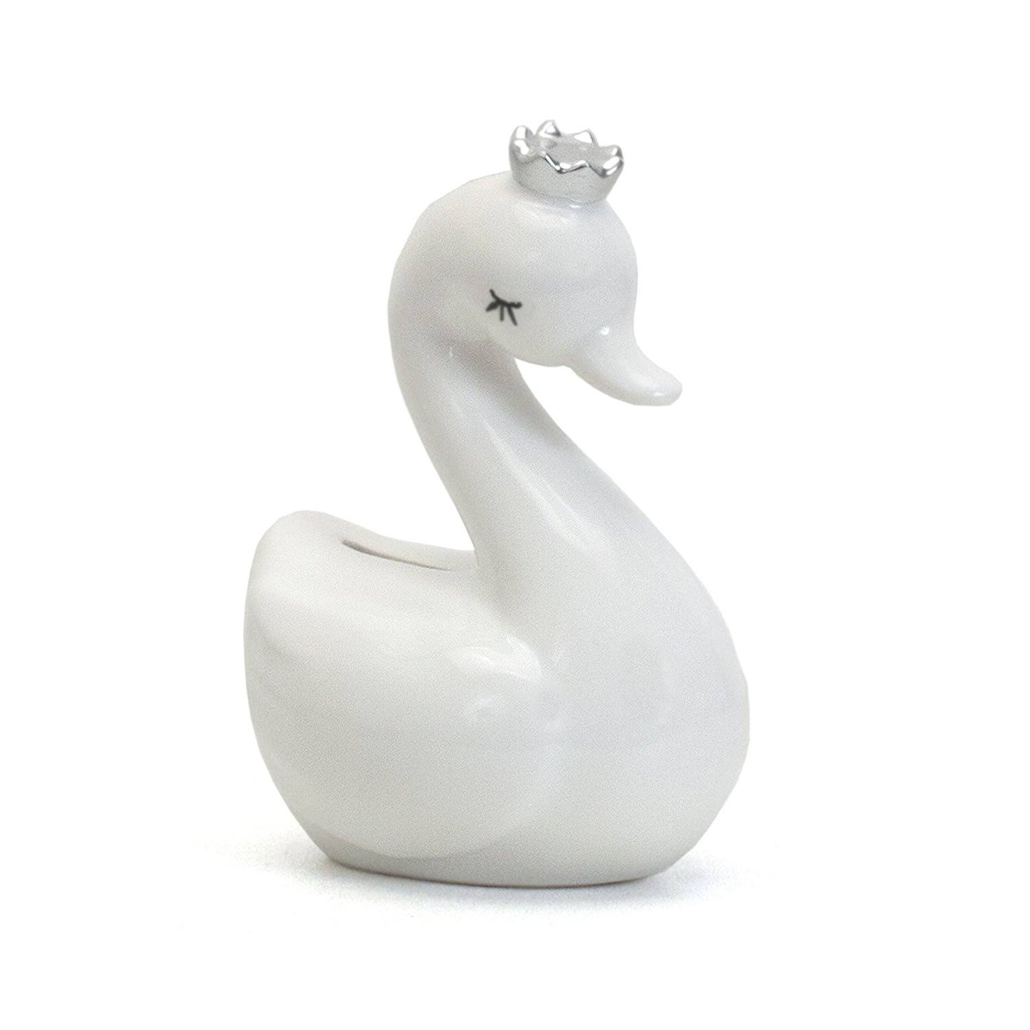 Child to Cherish Ceramic Swan Piggy Bank with Silver Crown, White | Child to Cherish | Collectibles