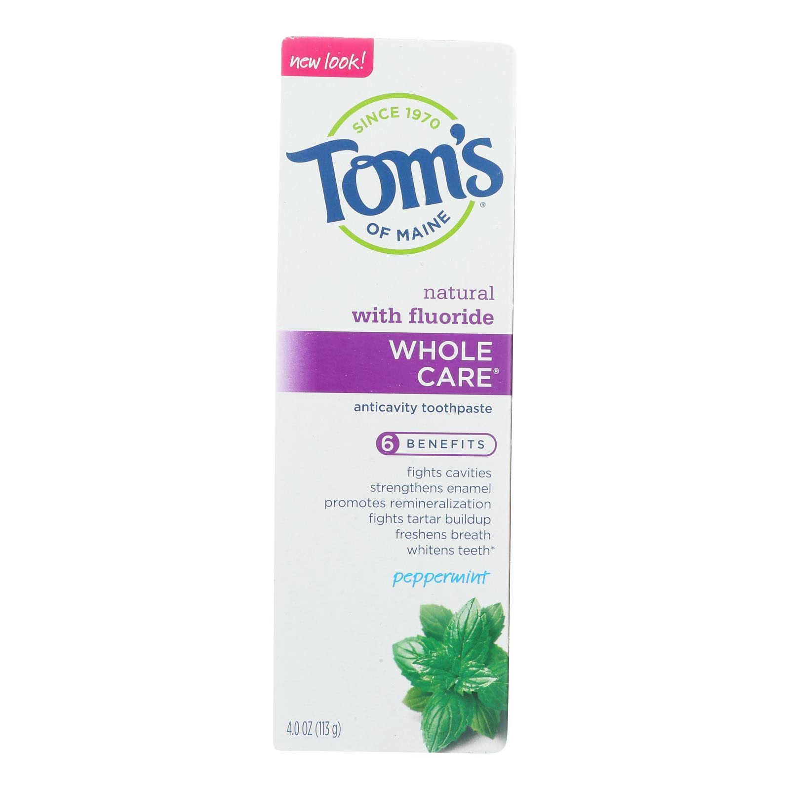 Tom's Whole Care Toothpaste, Anticavity, Peppermint - 4.0 oz