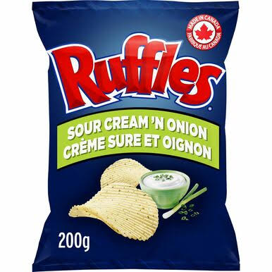 Ruffles Chips Variety Pack 200g/7.1 oz, Sour Cream N' Onion, Sour Cream N' Bacon and Regular {Imported from Canada} | Caffeine Cams Coffee & Candy