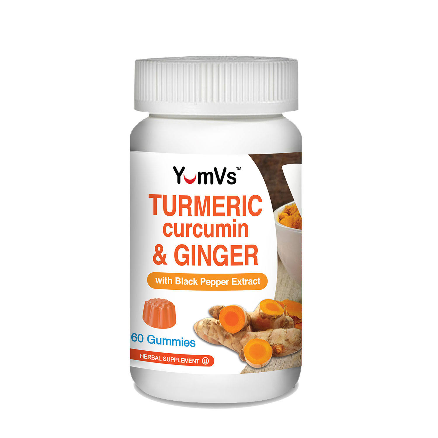 Yumvs Turmeric Curcumin & Ginger, Gummies - 60 gummies