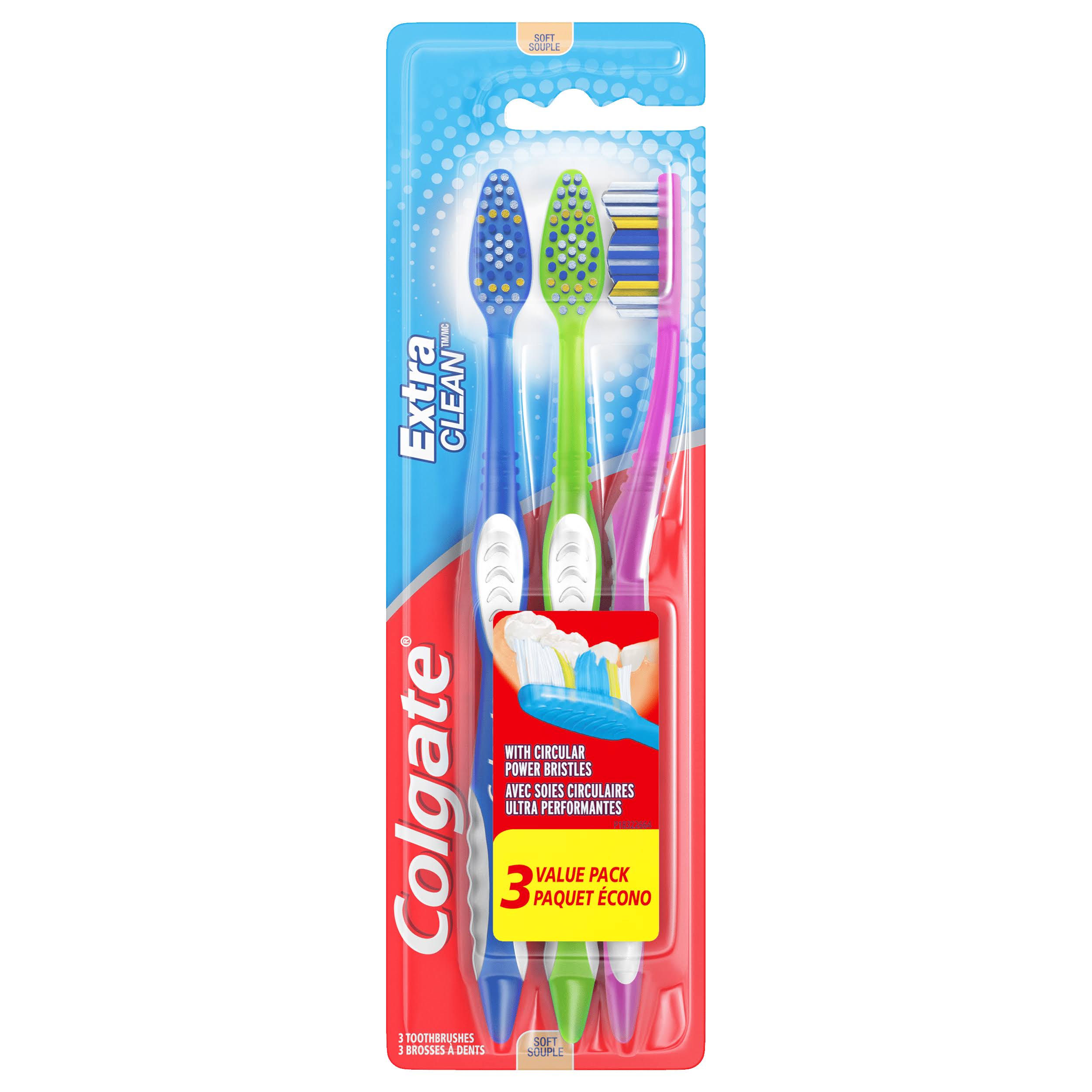 Colgate Extra Clean Toothbrushes - Full Head, Soft, 3pk