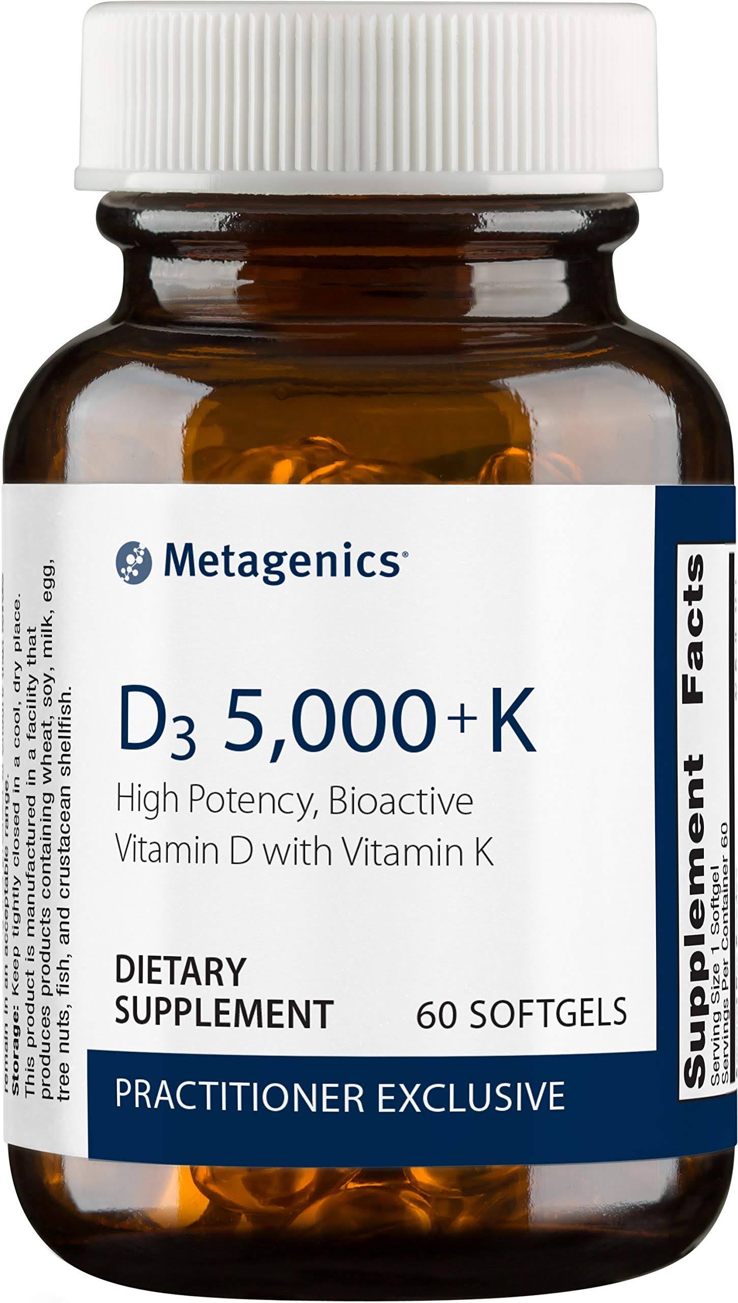 Metagenics Vitamin D3 5,000 IU With Vitamin K2 - Vitamin D Supplement For Healthy Bone Formation, Cardiovascular Health, And Immune Support - 60 Count