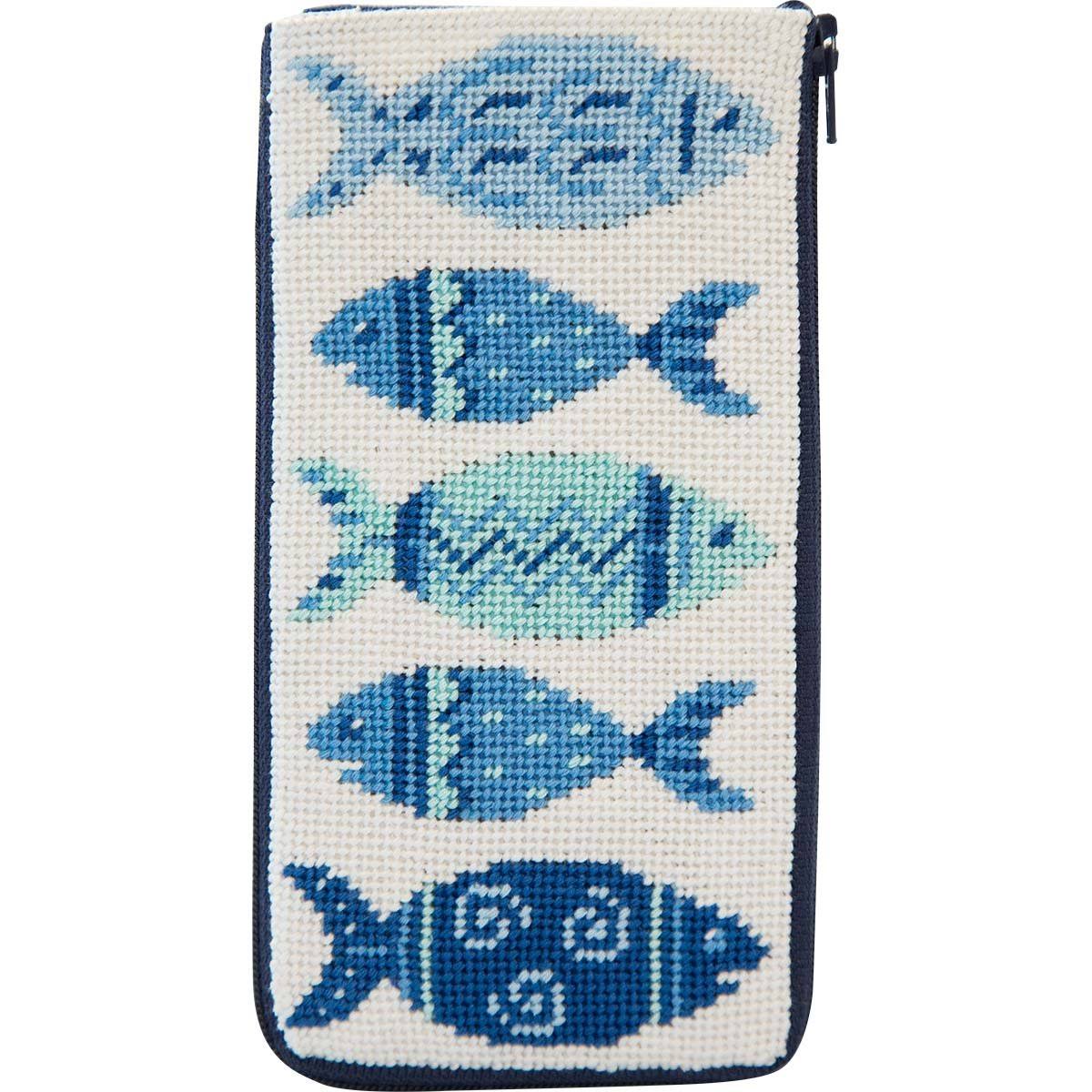 Alice Peterson Stitch & Zip Eyeglass Case Needlepoint Kit- Blue Fishes