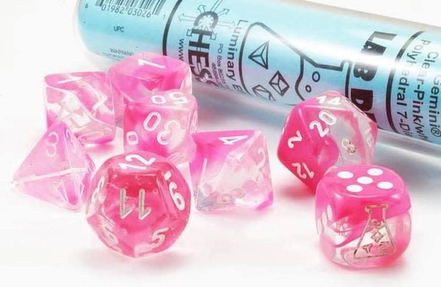 Chessex Poly 7 Set Gemini Clear-Pink Luminary Lab Dice Wave 4