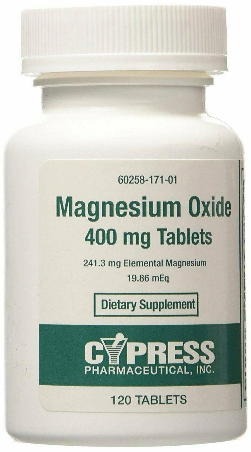 Cypress Pharmaceutical Magnesium Oxide 400 mg, 120 Tablets per Bottle, 4 Pack