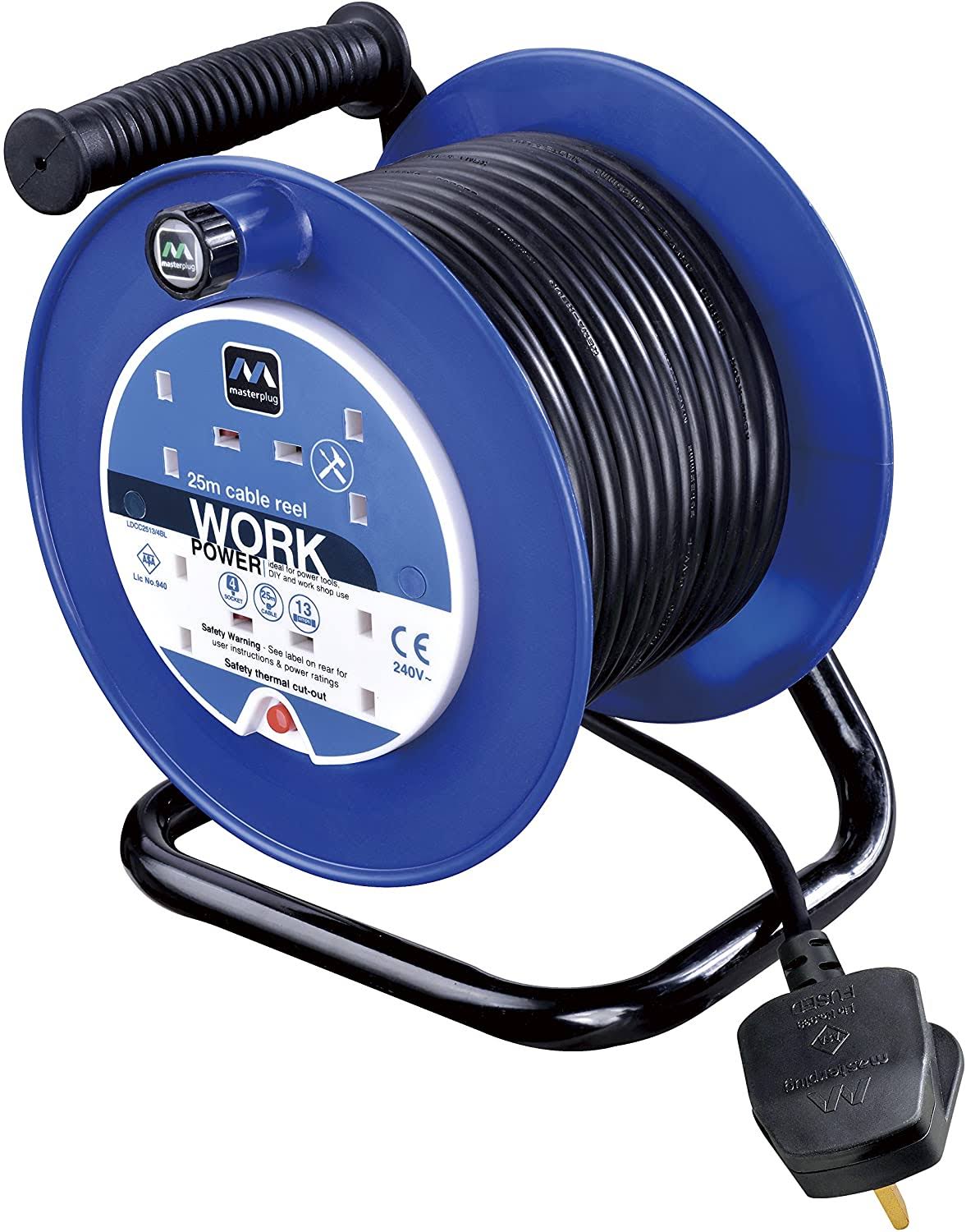 Masterplug Open Cable Reel - 4 Gang, 25m
