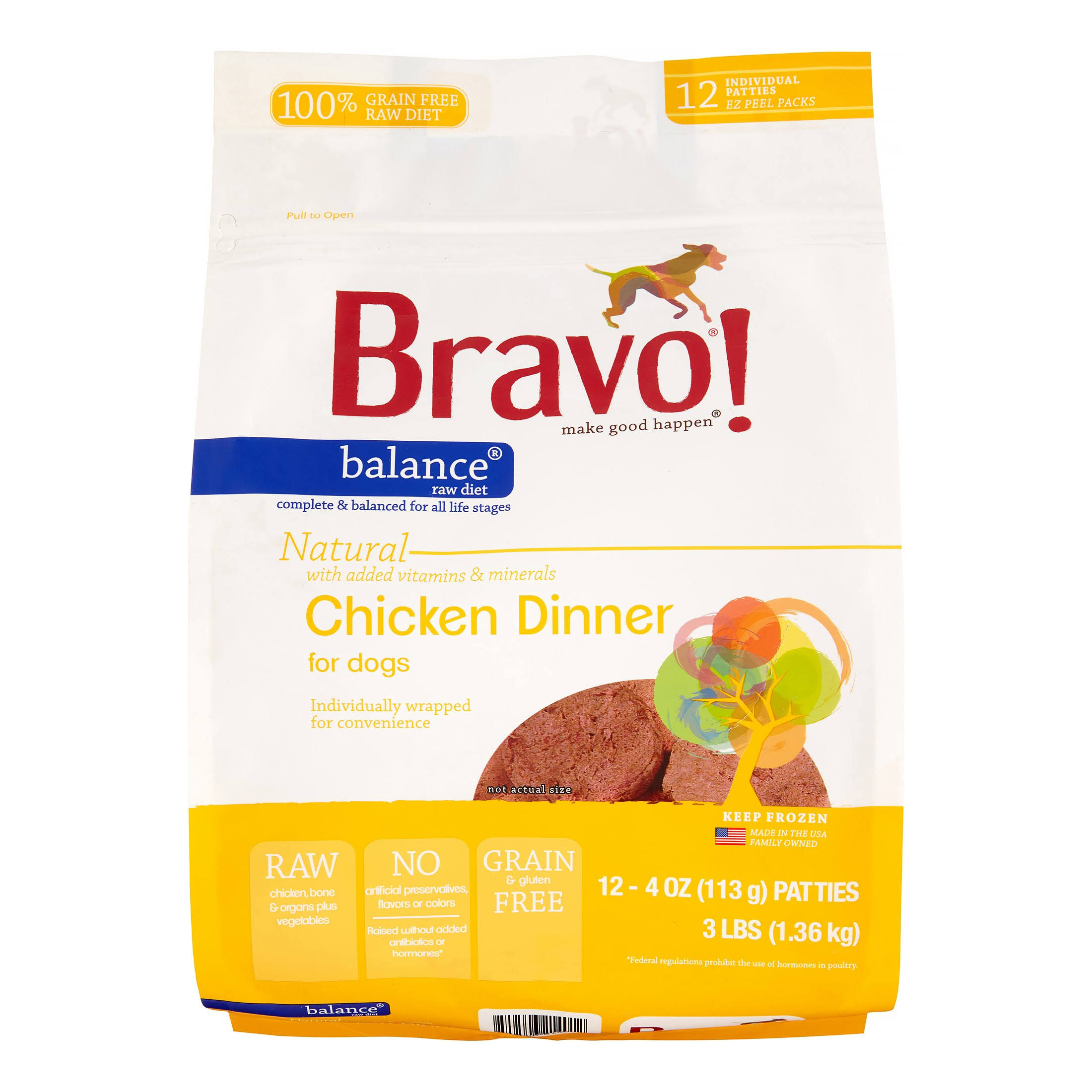 Bravo Balance Chicken Patties Raw Frozen Dog Food, 3-Lb.