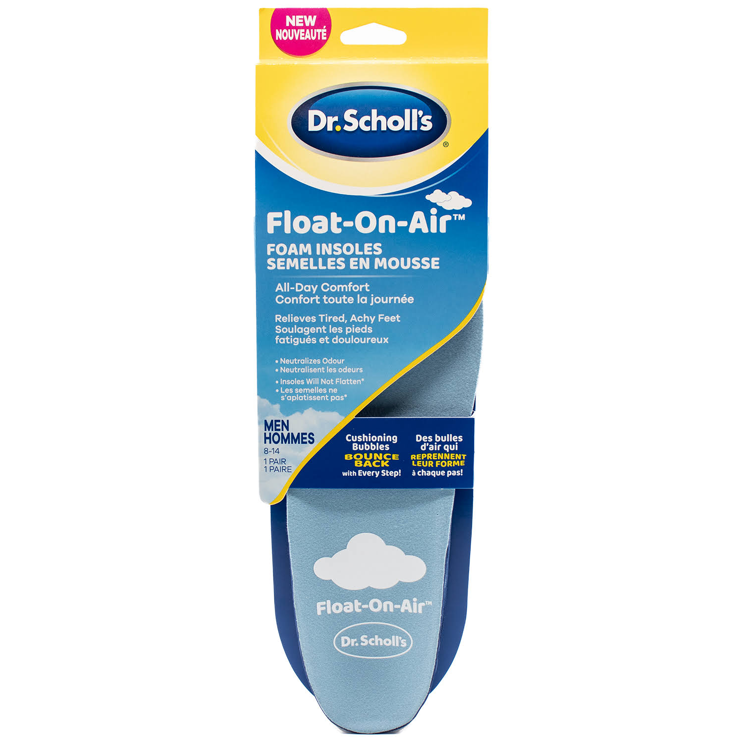 Dr. Scholl's Float-On-Air Foam Insoles, All-Day Comfort Relieves Tired, Achy Feet (FOR Men's 8-14, Also Available for Women's 6-10) Blue 1 Count (Pack