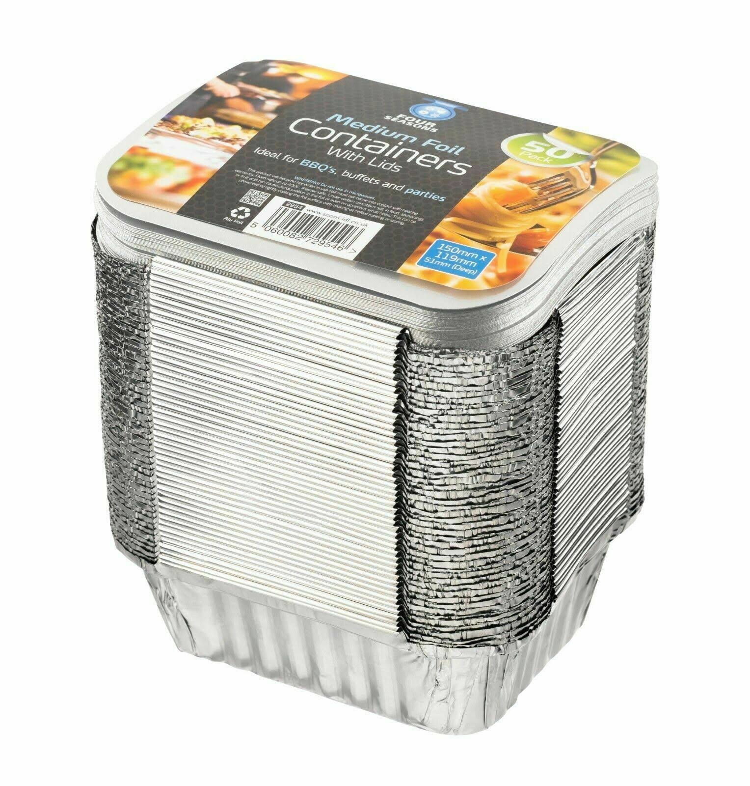 100 x Aluminium Foil Food Containers +Lids No.2 Home Takeaway