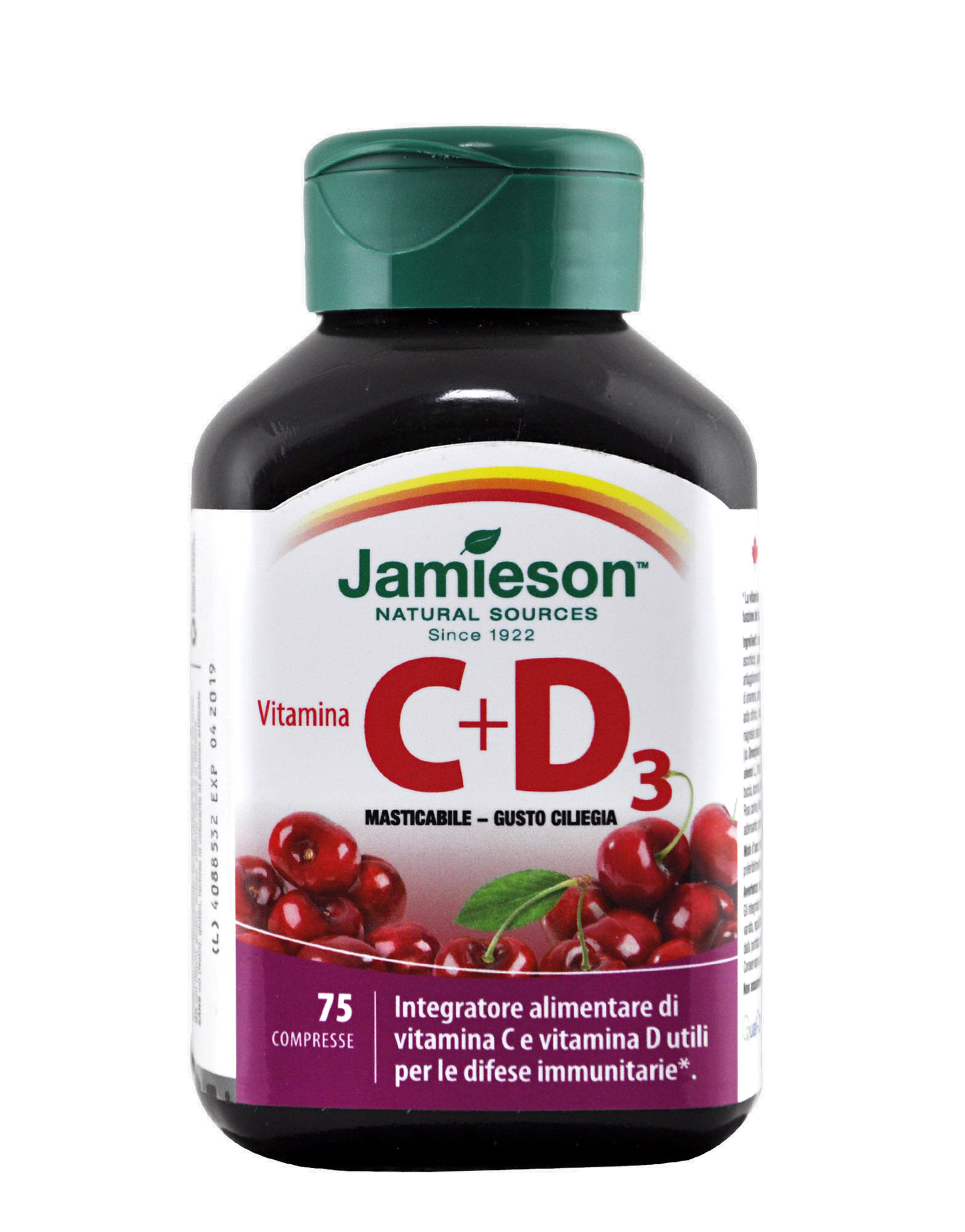 Jamieson Vitamin C + D Supplement - Chewable Formula, Cherry, 75 Tabs