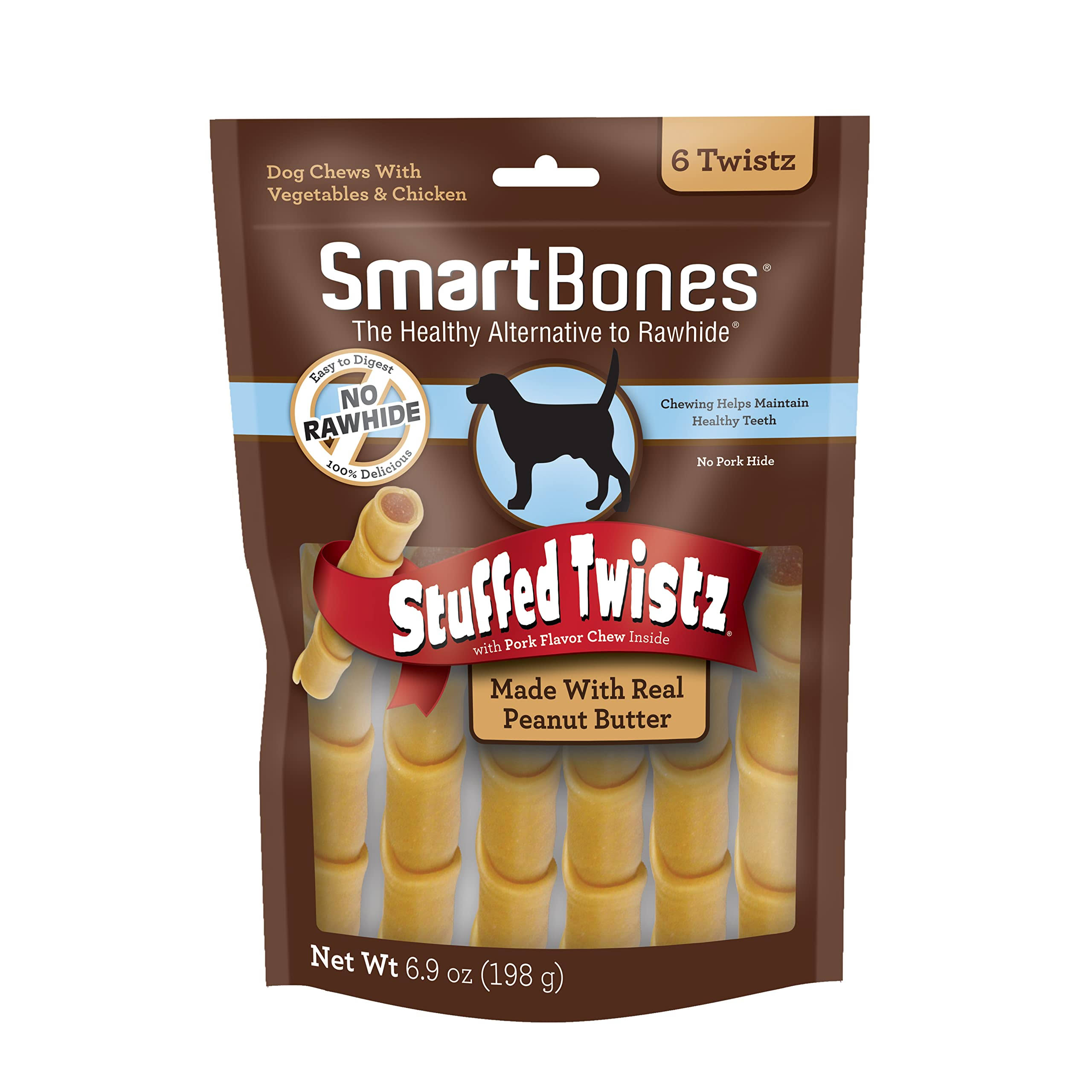 SmartBones Stuffed Twistz Dog Treat - 6ct, Peanut Butter Chews