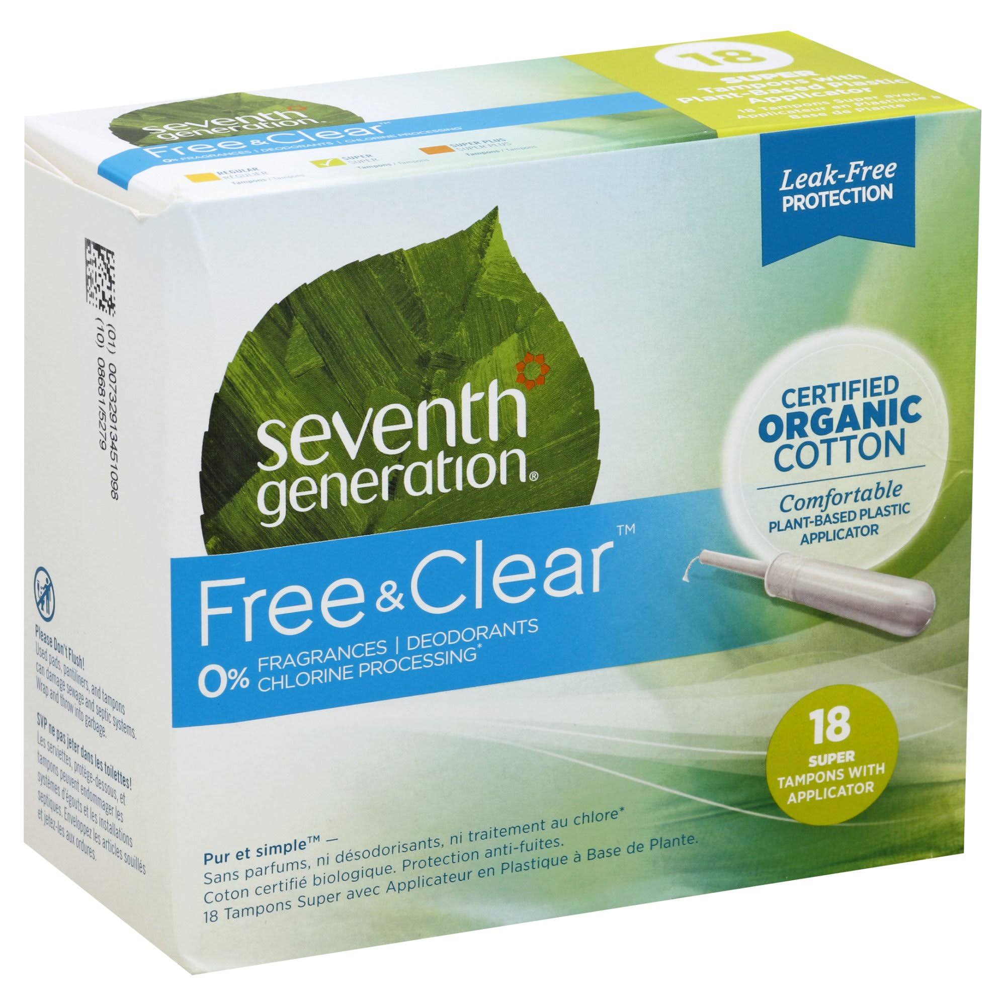 Seventh Generation Organic Cotton Tampons Super with Applicator 18 Count
