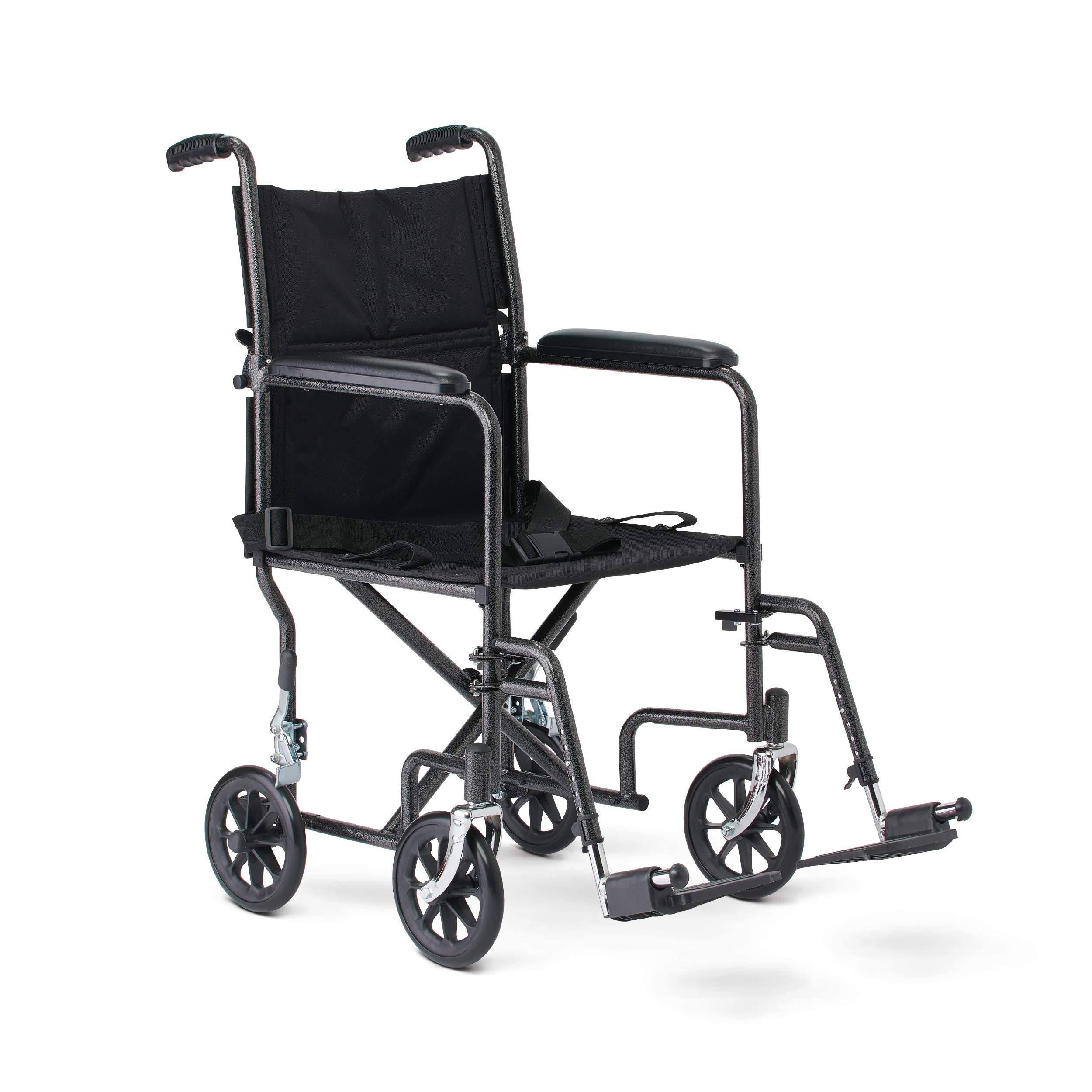 Medline Steel Transport Chair, 8-Inch Wheels,Light Weight, Full Length Armrests, Swing Away Footrests, Folds Flat, 19-Inch Wide Seat