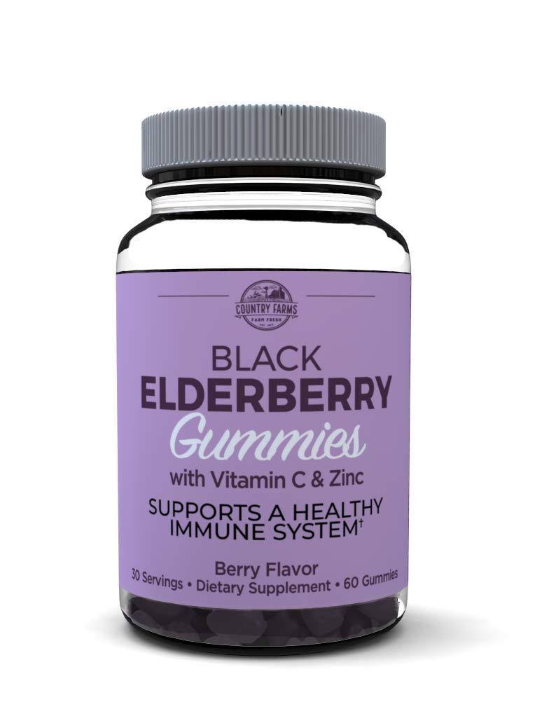 Country Farms Elderberry Gummies with Vitamin C and Zinc, Berry Flavor