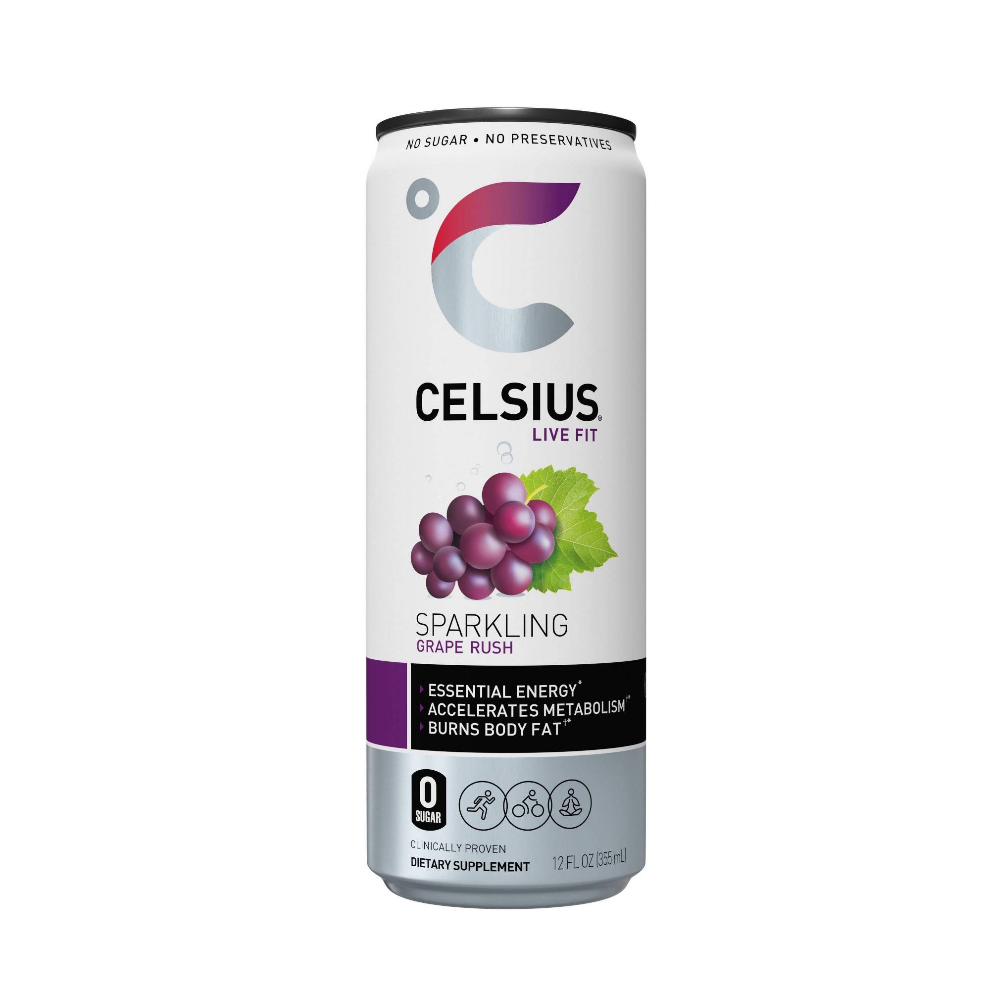 Celsius Live Fit Fitness Drink, Grape Rush, Sparkling - 12 fl oz
