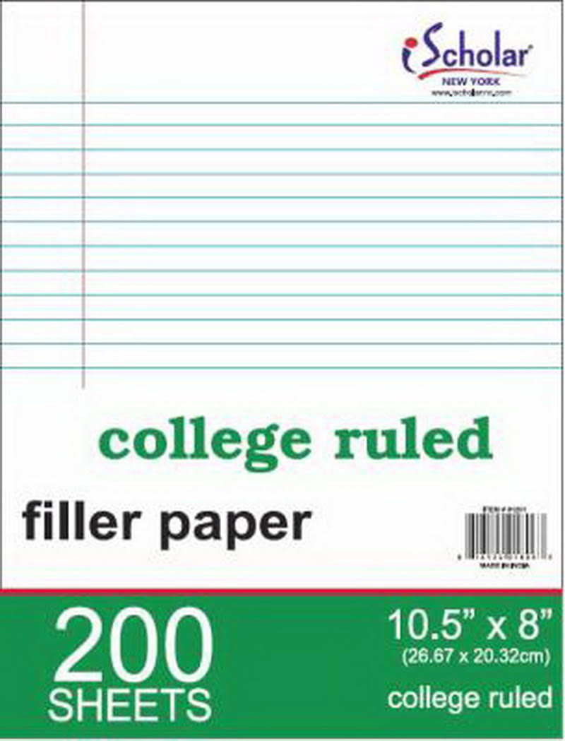 Ischolar College Filler Paper - Ruled, White, 200 Sheets