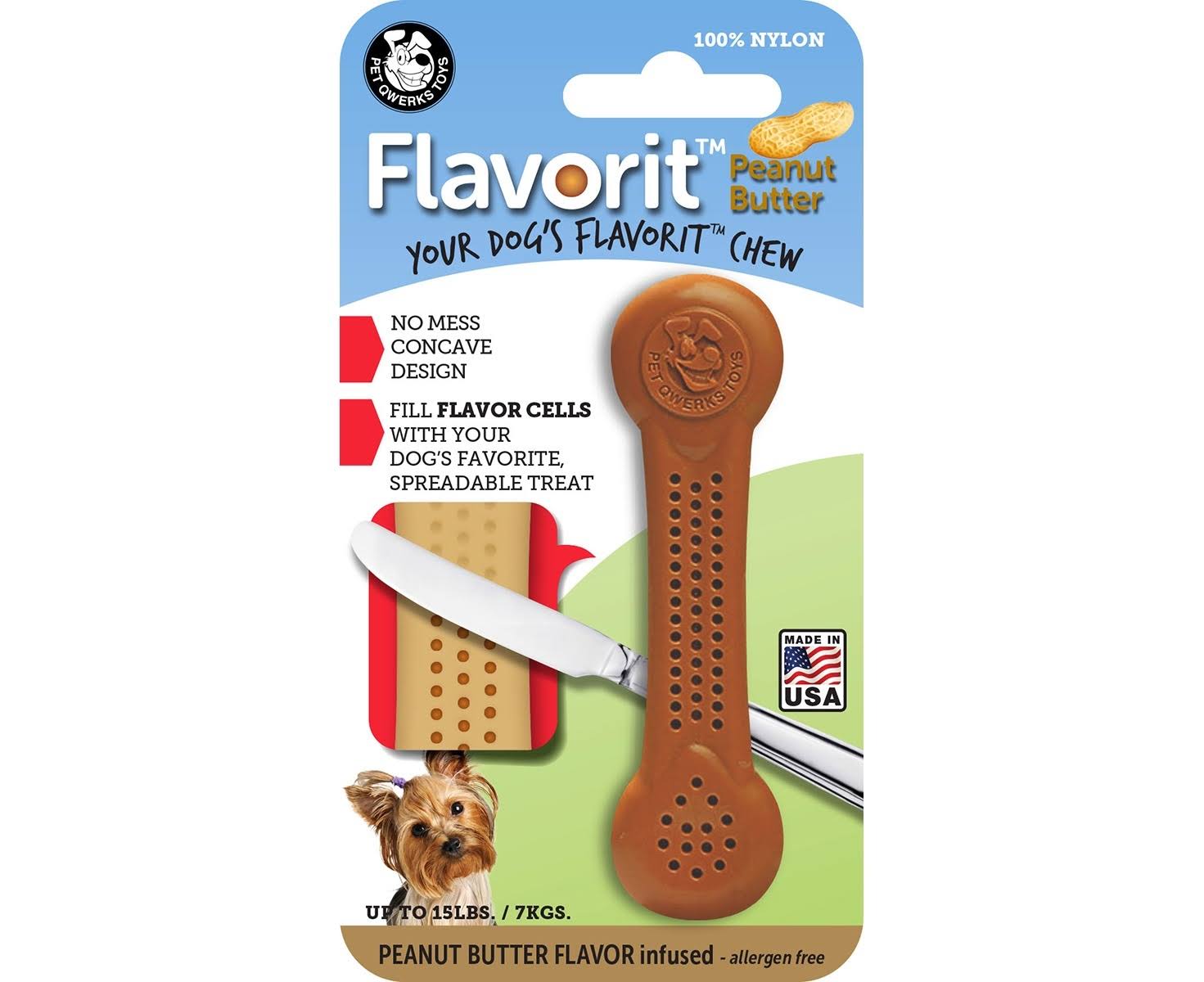 Pet Qwerks Flavorit Dog Chew Bone - Peanut Butter, Small, Nylon