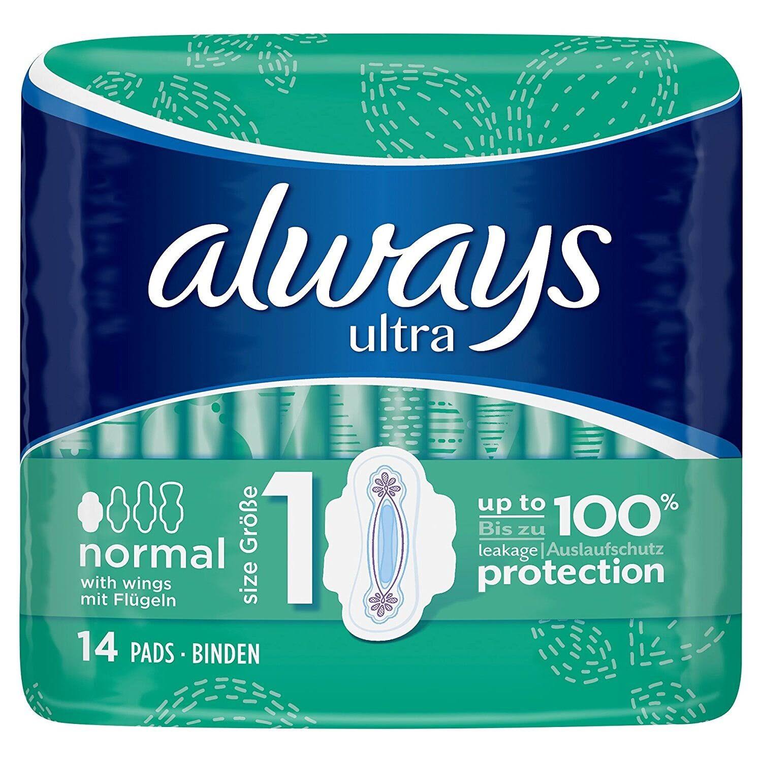Always Ultra Normal with Fins Sanitary Napkins - 14ct
