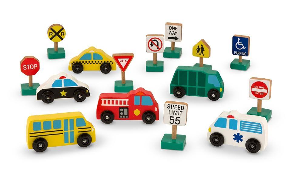 Melissa and Doug Wooden Vehicles and Traffic Signs Play Set