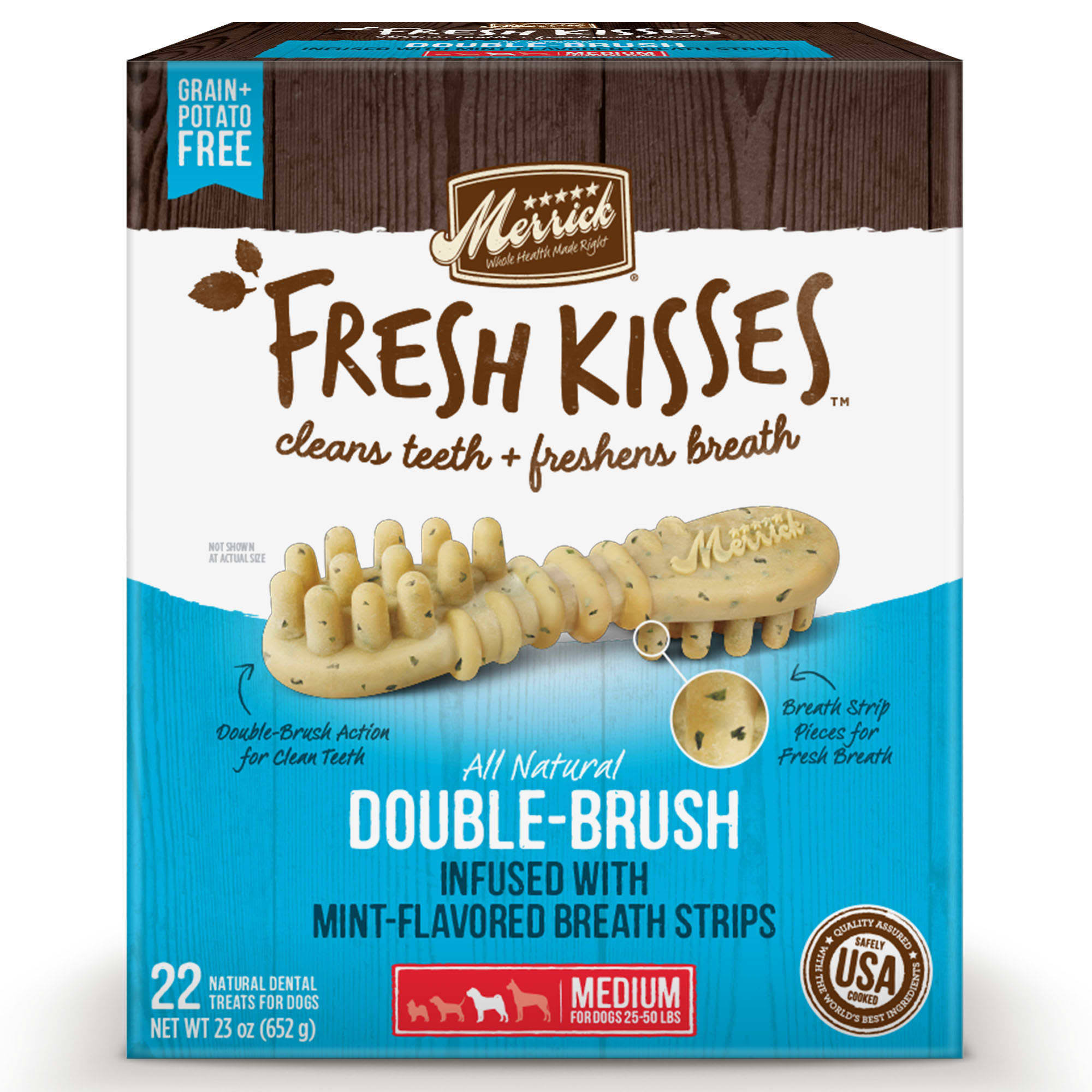 Merrick Fresh Kisses Mint-Flavored Medium Double-Brush Dental Dog Treats