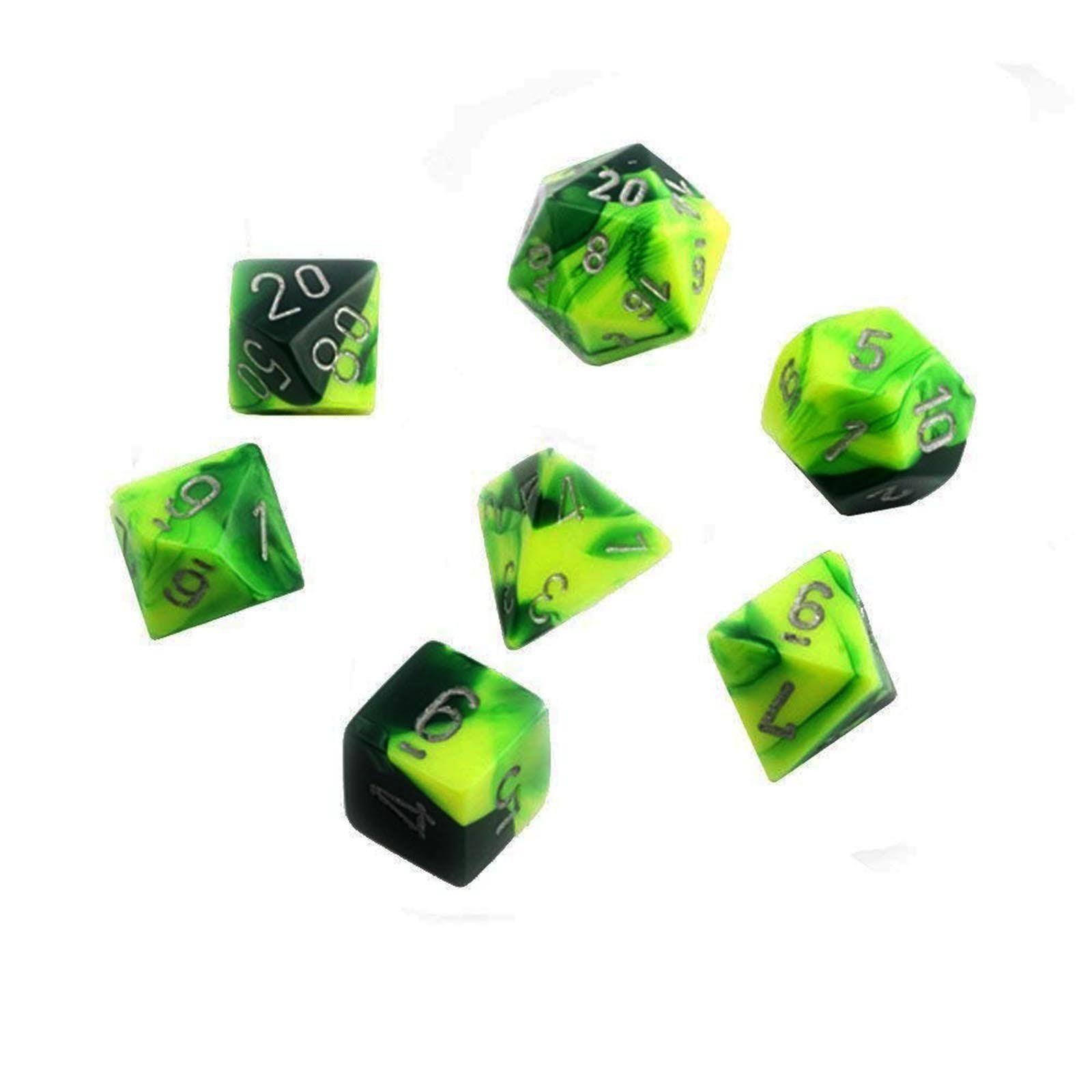 Chessex Gemini Poly 7 Set: Green - Yellow/Silver