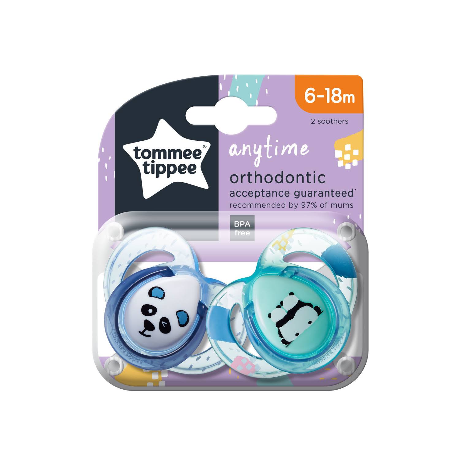 Tommee Tippee Anytime 2 Orthodontic Soothers - Blue, 6-18 Months
