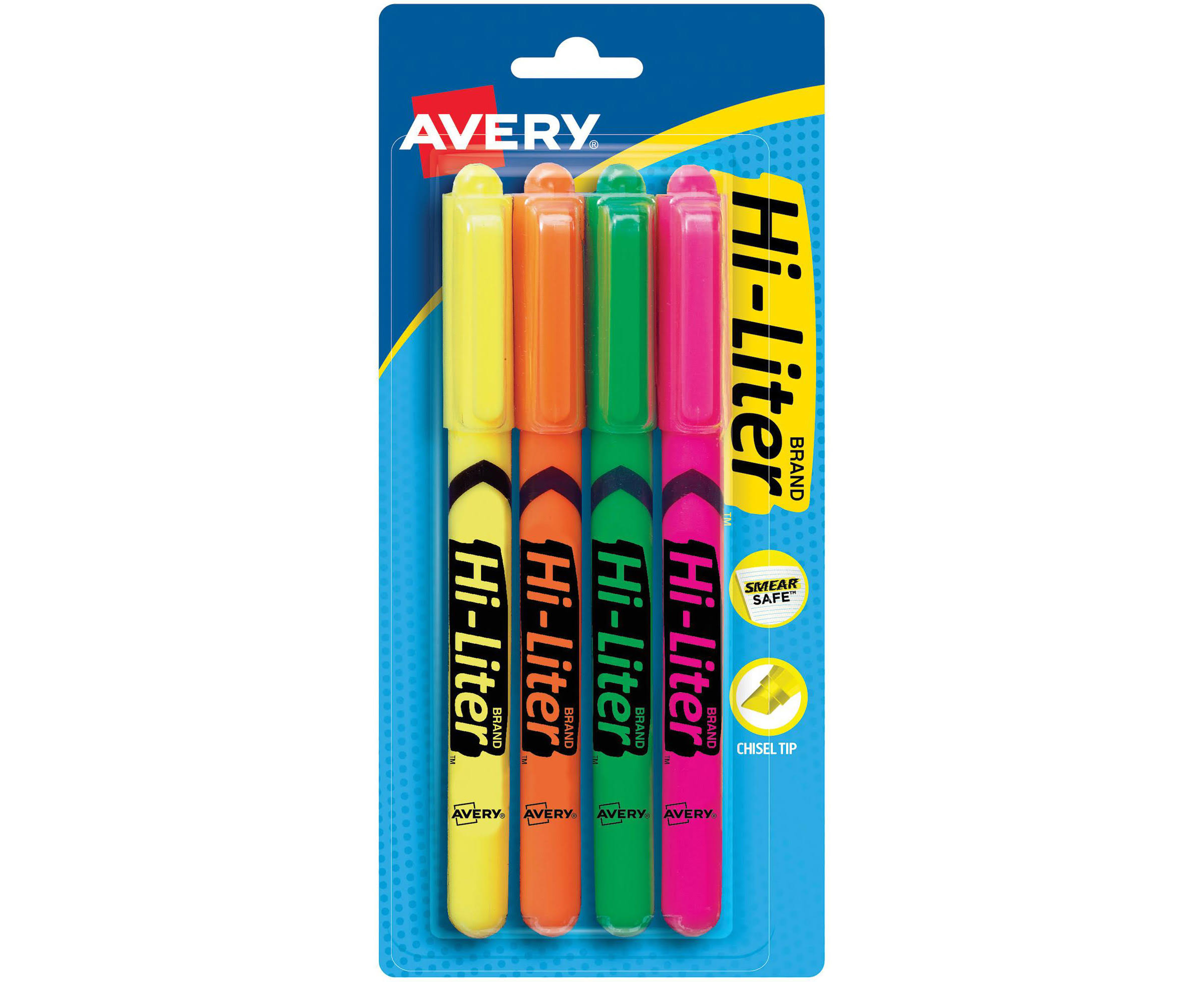 Avery Pen Style Fluorescent Highlighters - Assorted Colors, 4pk