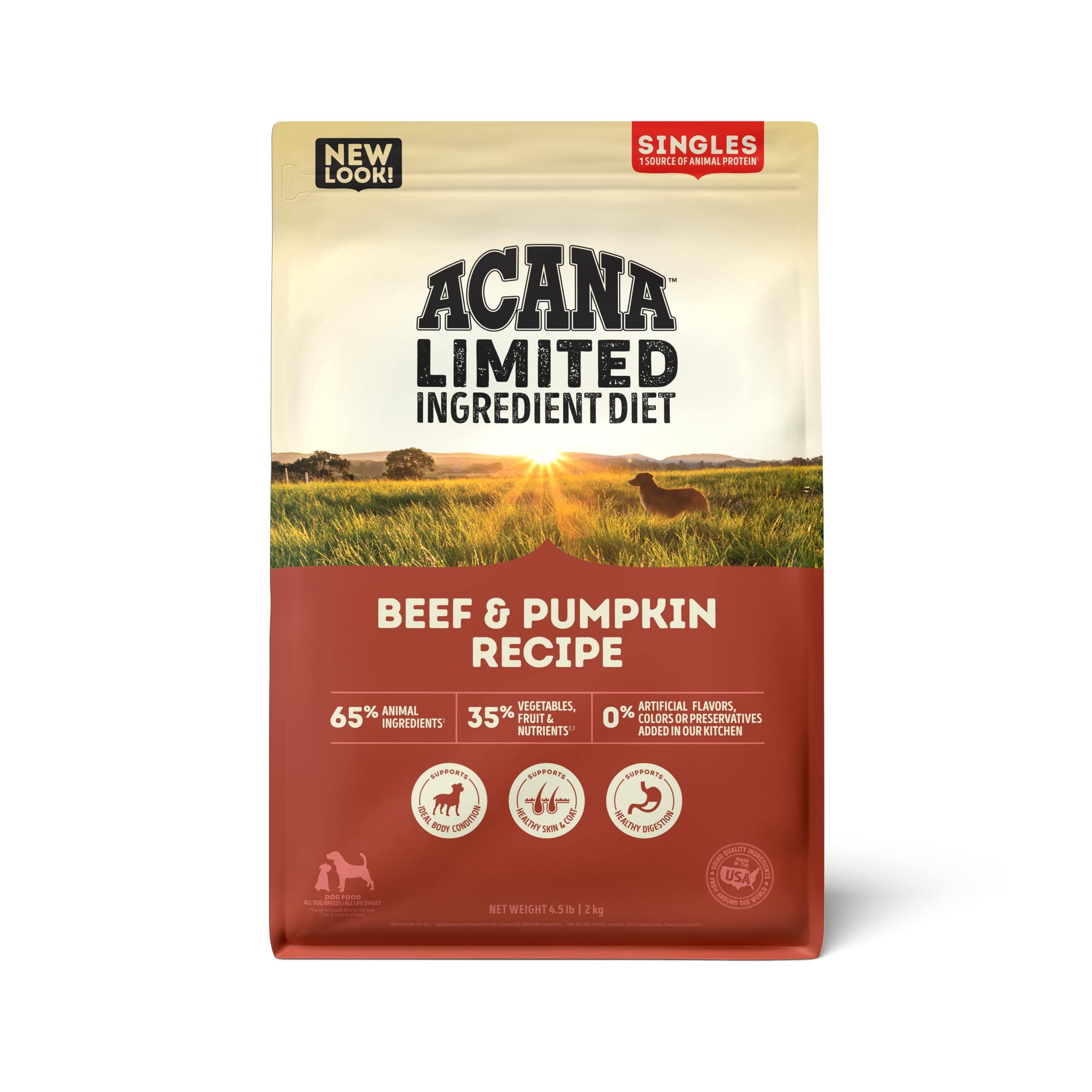 Acana Singles Limited Ingredient Beef & Pumpkin Recipe Grain-Free Dry Dog Food - 4.5 lb. Bag