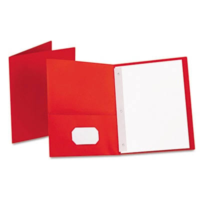 Oxford 57711 Paper Twin-Pocket Portfolio, Tang Clip, Letter, 1/2" Capacity, Red, 25/Box