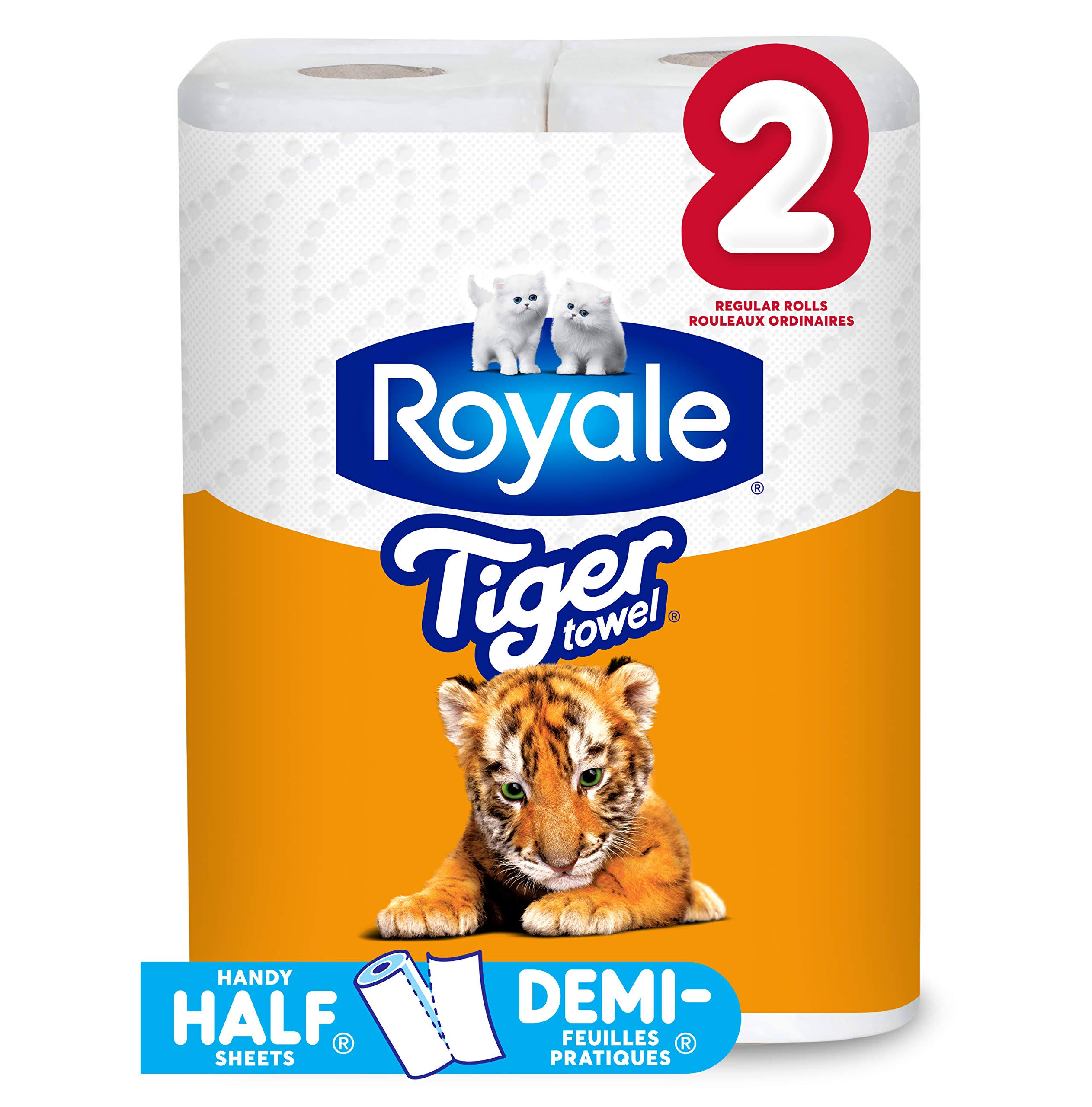 Royale Tiger Strong Paper Towel, 2 Regular Rolls, 2-Ply, 55 Handy Half Sheet Rolls