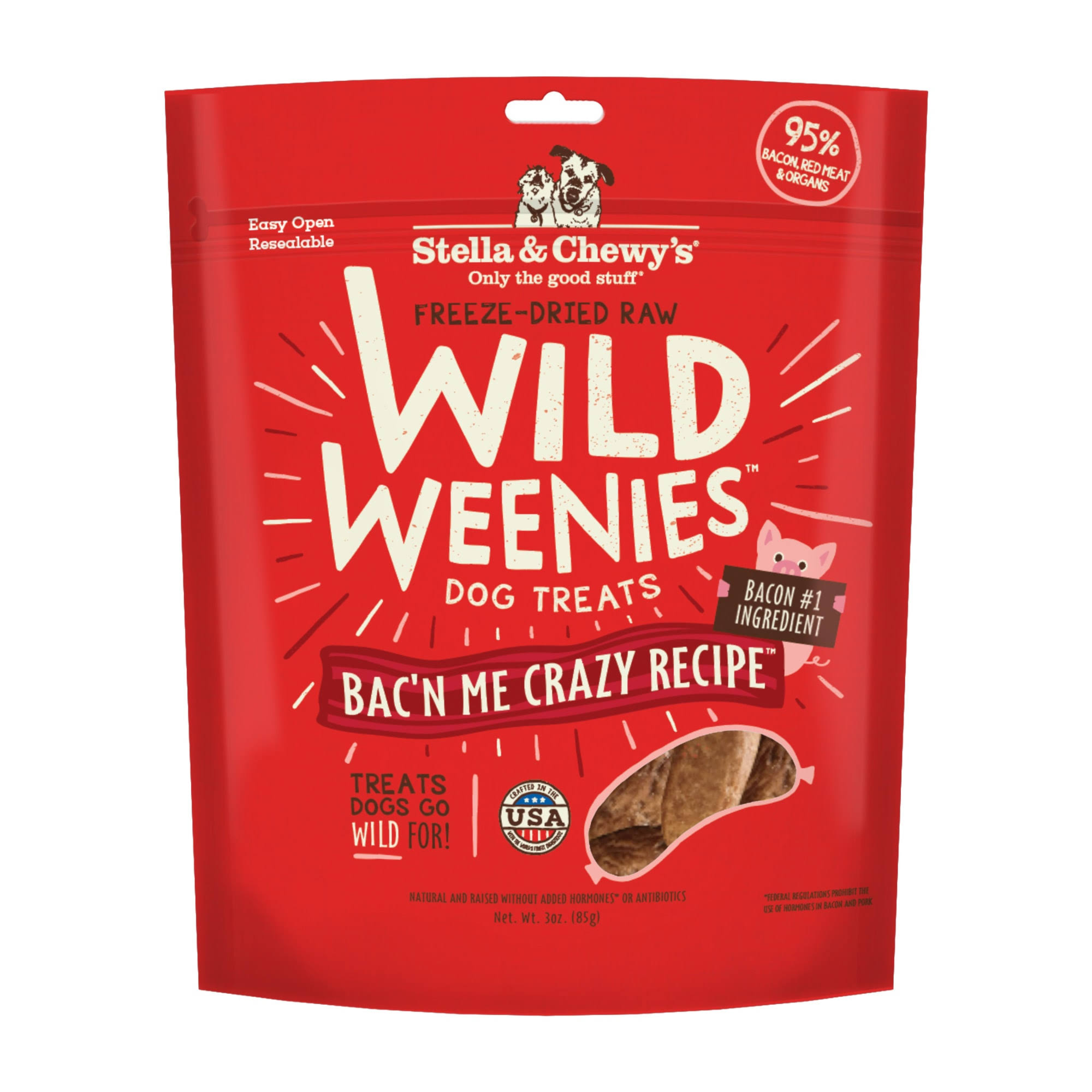 Stella & Chewy's Wild Weenies Freeze-Dried Raw Dog Treats - Bac'n Me Crazy Recipe - 3 oz. Bag