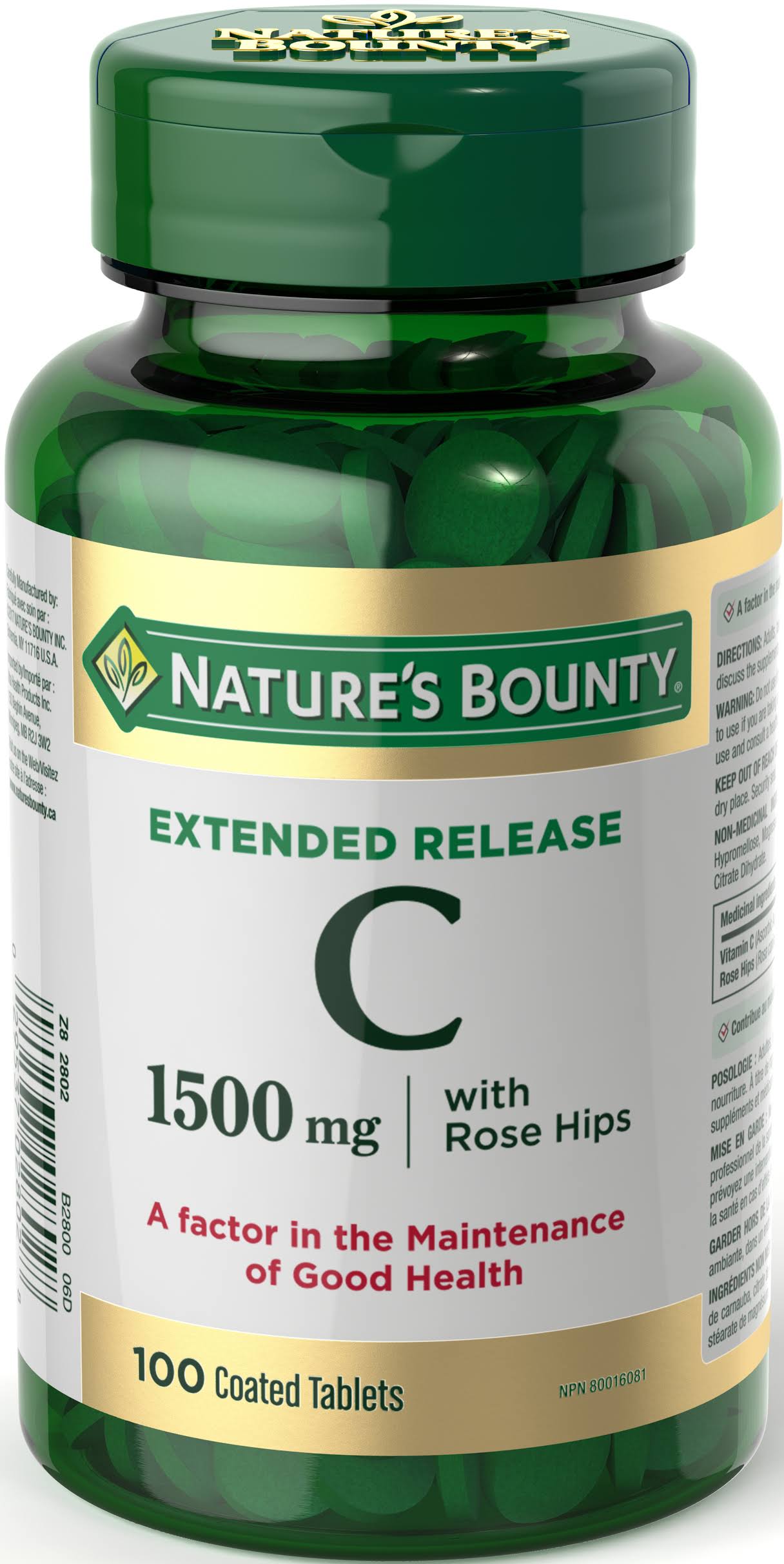 Nature's Bounty Extended Release Vitamin C-1500 Supplement - With Rose Hips, 100 Coated Tablets