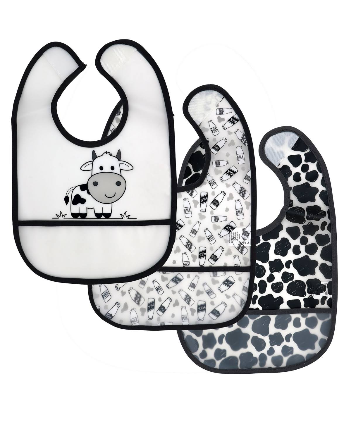 Baby Girls and Boys Cow Bibs Set, Pack of 3 - Gray - Size 0-12 Months