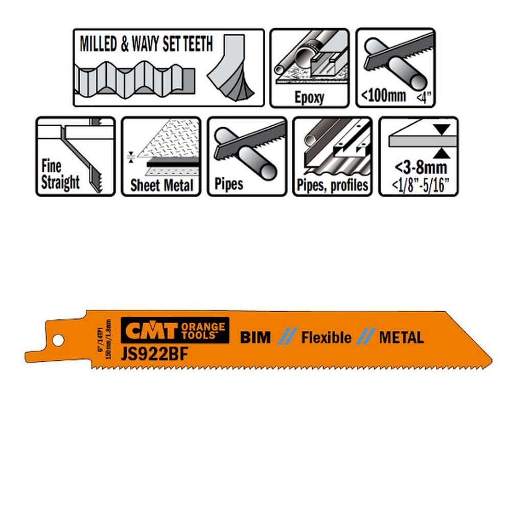 Cmt Usa, Inc. Js922bf-5 Cmt 14 Tpi Bimetal Reciprocating Saw Blades For Metal (5 Pack), 5" Cmt Other L 6 | I 5 | H 3/4 | K .035 | Tpi 14 | Pkg 5