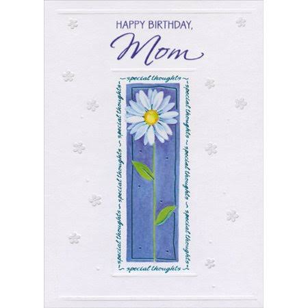 Designer Greetings Daisy with Tall Stem and Blue Foil Text Frame Birthday Card for Mom, Size: 5 x 7