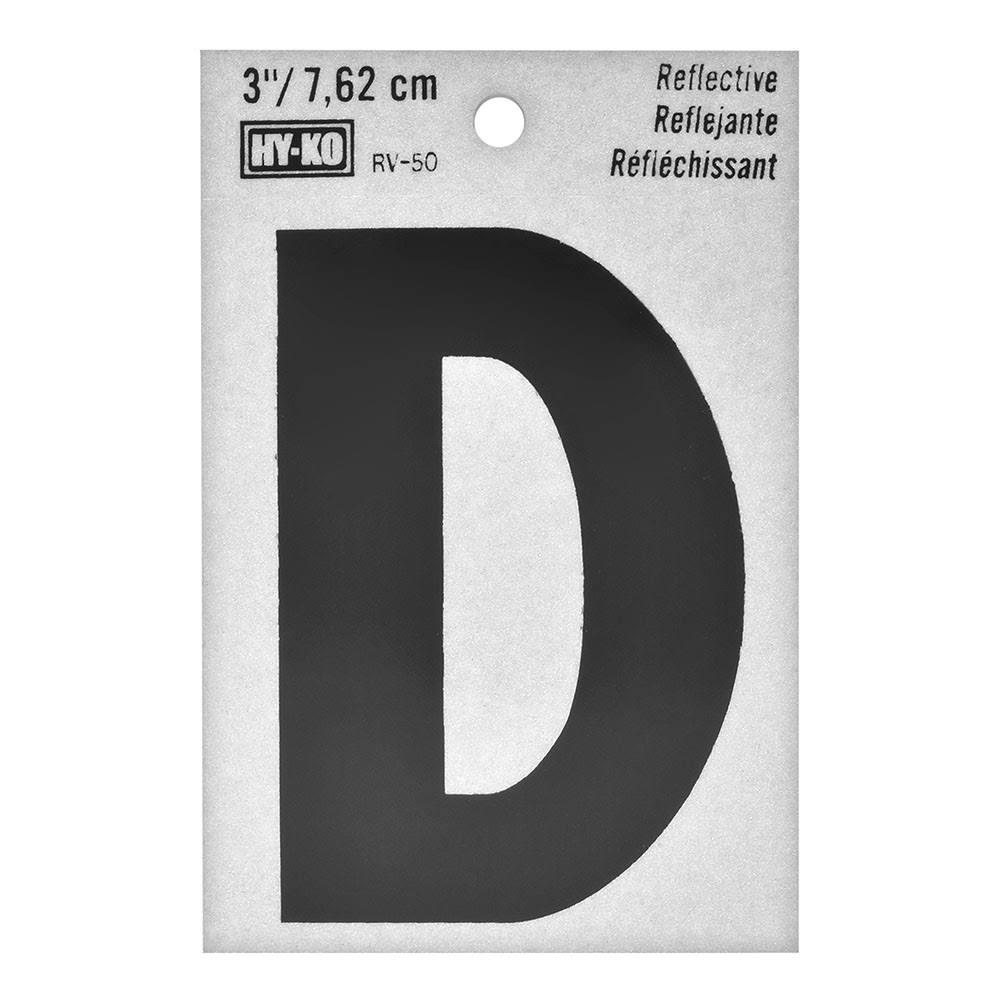 Hy-Ko Vinyl Self-Stick Reflective Letter D - 3in, Black