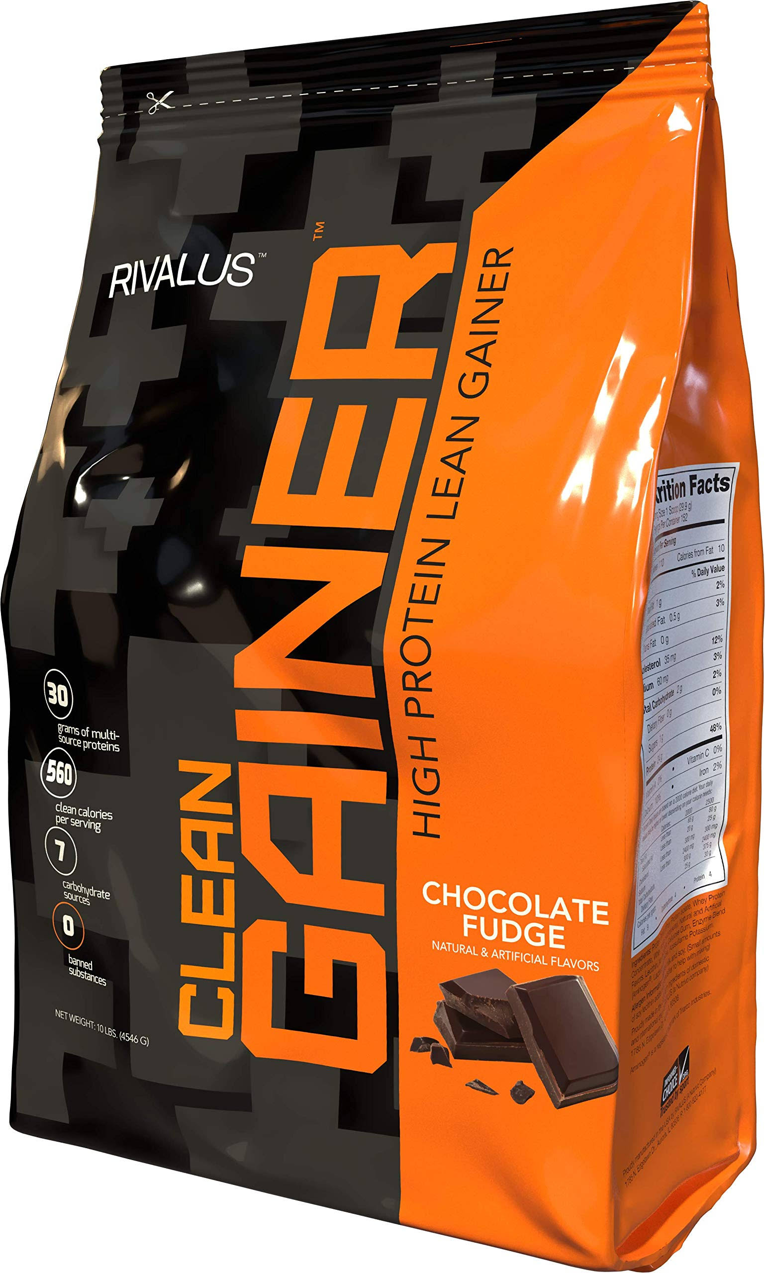 Rivalus Clean Gainer – Chocolate Fudge 10lb - Delicious Lean Mass Gainer with Premium Dairy Proteins, Complex Carbohydrates, and Quality Lipids, No