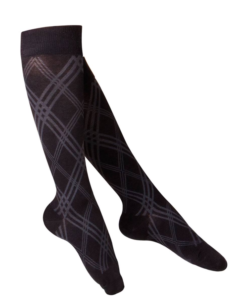 Touch Compression 20-30 mmHg Cotton Socks for Women, Black Argyle, Lar