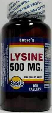 Basic Vitamins Lysine 500 mg Tablets - 100 Tabs