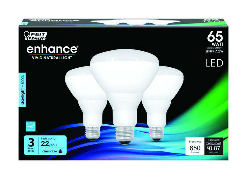 Feit Electric Dimmable CEC Title 20 Compliant LED ENERGY STAR 90+ CRI Flood Light Bulb - 65w Equivalent, 3 Pack