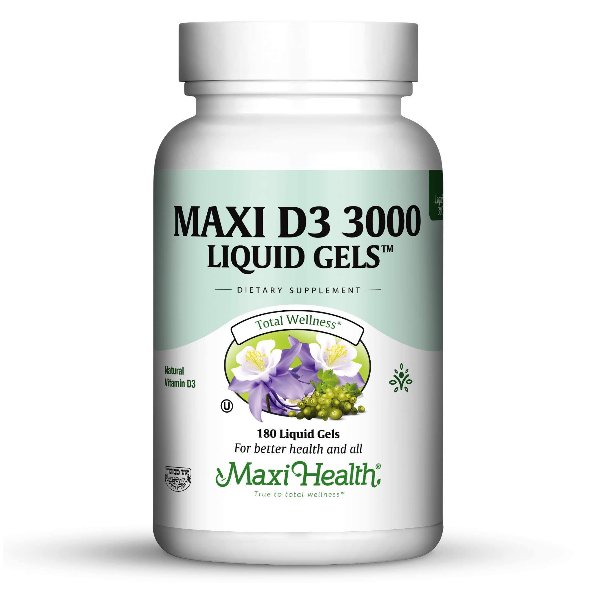 Maxi Health D3 3000 Natural Vitamin Capsules, Liquid Gels, 180 Liquid