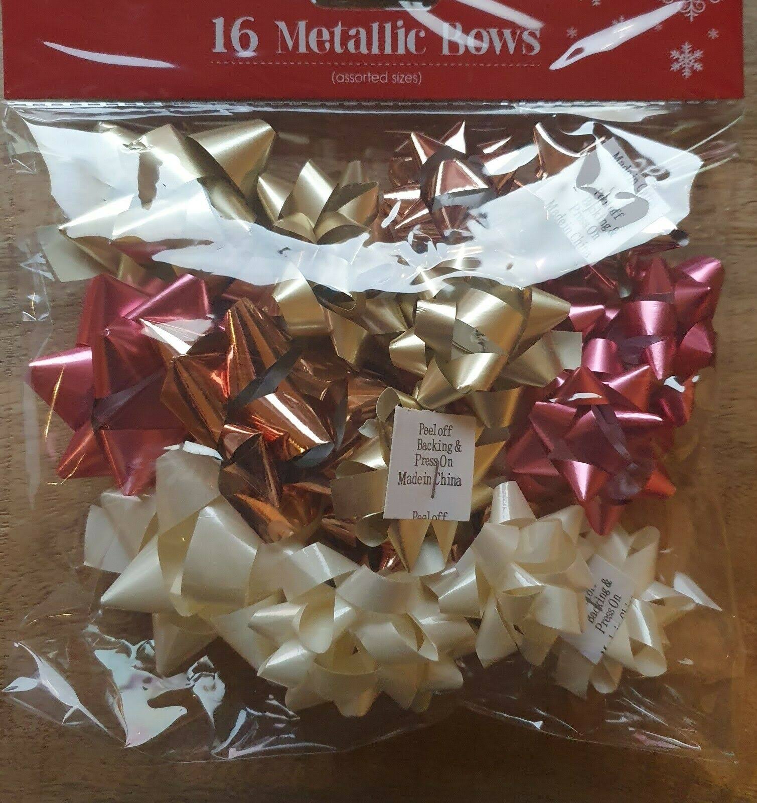 North Pole 16 Metalic Bows, Pink, Rose Gold, Cream, Gold Assorted Sizes