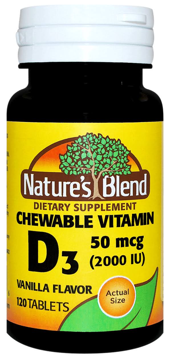 Nature’s Blend Vitamin D3,50mcg (2000IU) Vanilla Flavor, Chewable Tablet, 120 ct (1-3 Unit)